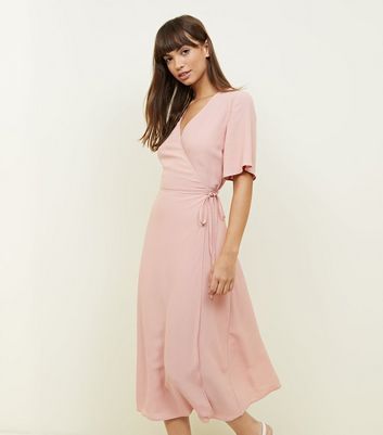 Pale Pink Wrap Front Midi Dress | New Look